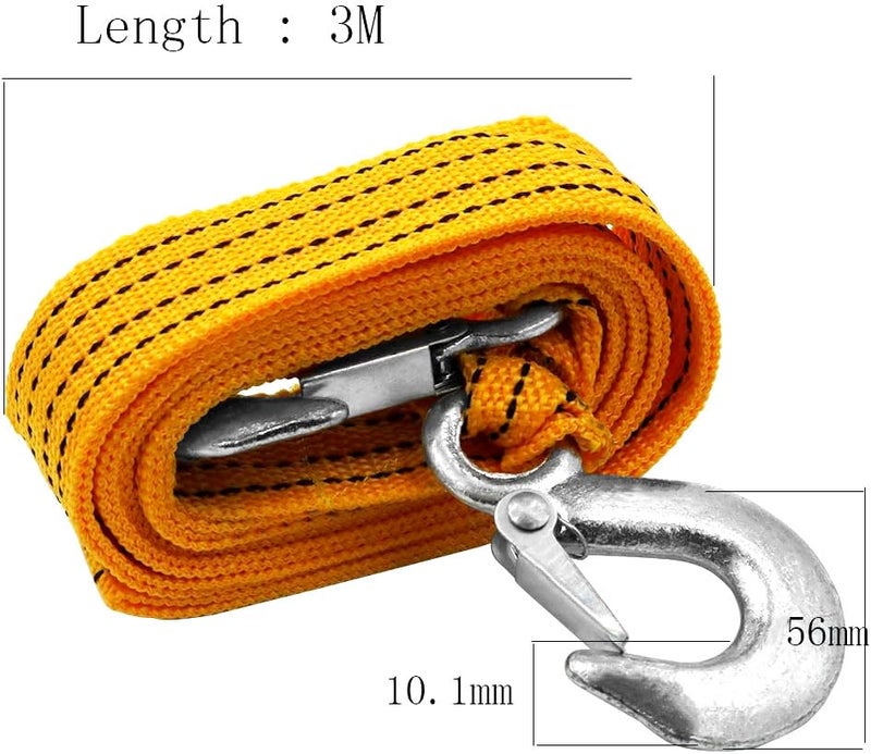 YSY 3 Ton Heavy Duty Tow Strap with Safety Hooks 10FT | 6,600 LB Capacity | Polyester Towing Rope for Towing Vehicles in Roadside Emergency 1 Set(Yellow) - Image 3